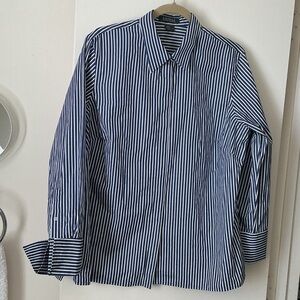 RALPH LAREN Navy and White Striped Dress Shirt FOR WOMEN.